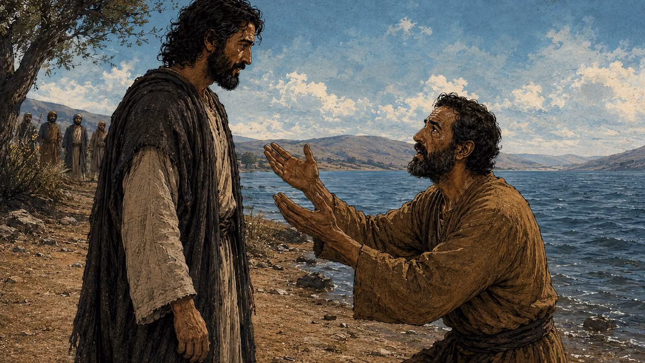 Interpretive Gospel illustration: Jairus Pleads for His Daughter.