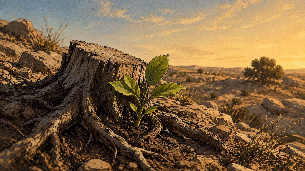 A shoot from the stump. PROPHETIC PROMISE | New growth from Jesse’s stump introduces the ruler upon whom the Spirit rests. The plant is a visual metaphor for the promised line.