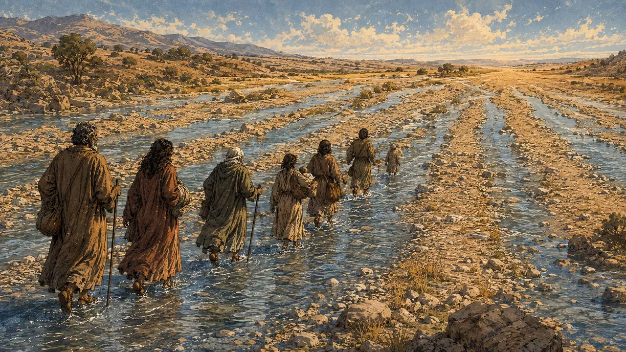 A highway for the remnant. PROPHETIC PROMISE | The river is divided into streams that can be crossed in sandals. A route home recalls the exodus and completes the image of return.