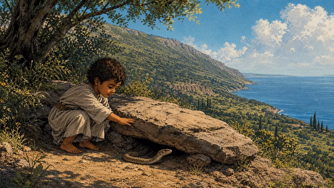 No harm on the holy mountain. PROPHETIC VISION | The poem extends safety even to children near venomous snakes. The mountain and distant sea accompany the promise of knowledge filling the earth.