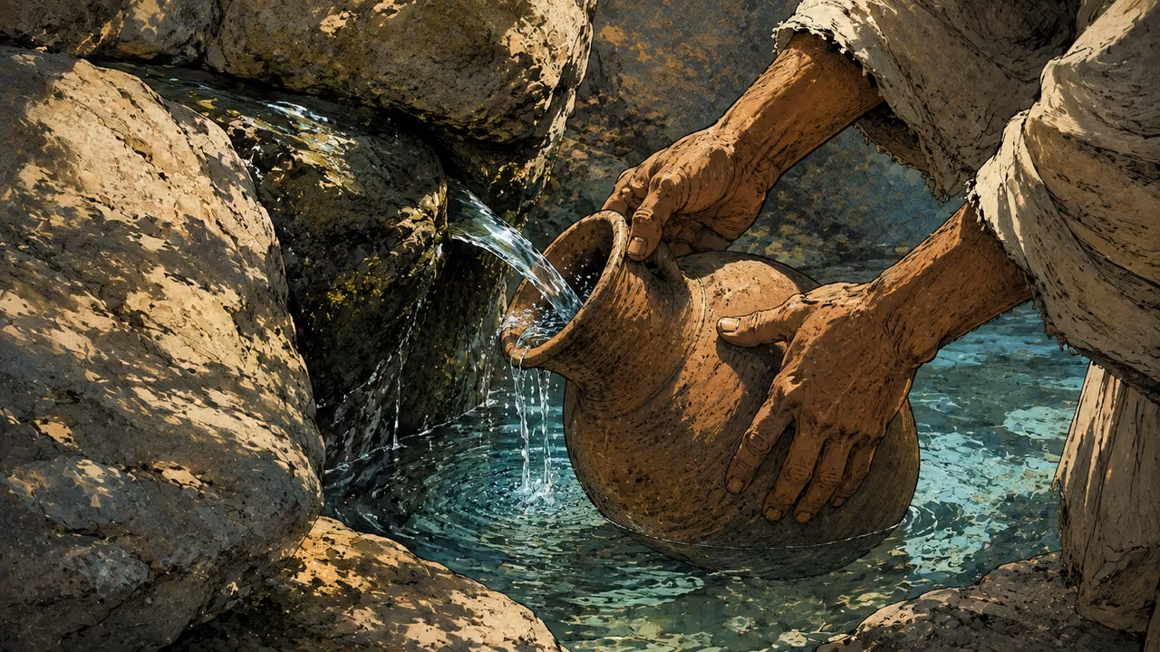 Springs of salvation. POETIC IMAGE | Drawing water with joy gives the song a tangible image of salvation. This spring scene is an illustration of the comparison.