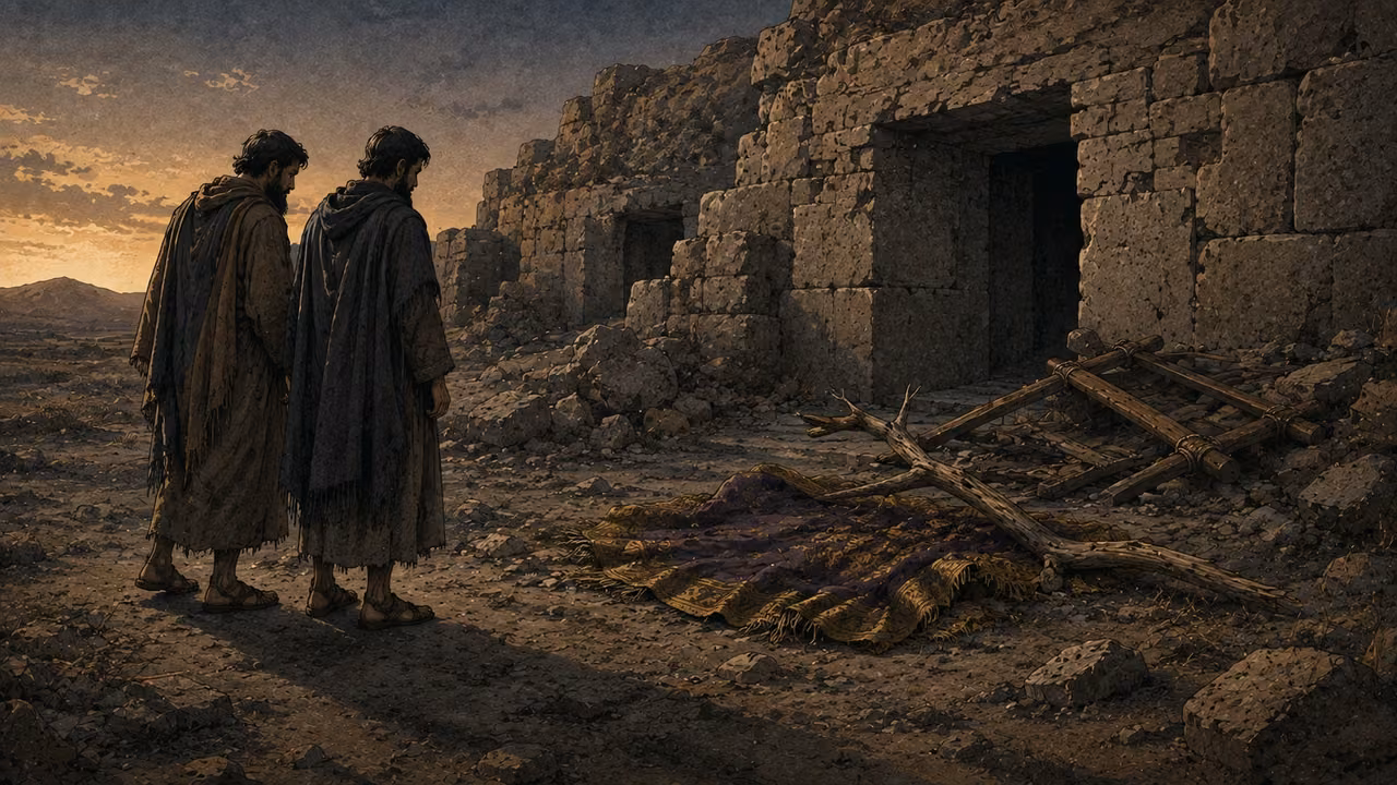 Denied a royal burial. TAUNT SONG | Onlookers contrast the ruler’s former terror with his disgrace and exclusion from honorable burial. The abandoned cloak and branch illustrate the comparison.
