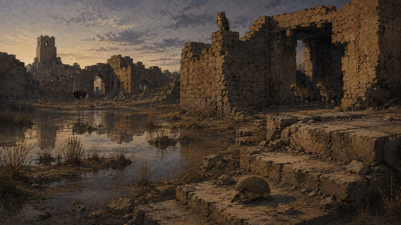 Babylon swept away. JUDGMENT ORACLE | The dynasty is cut off and Babylon becomes pools and a hedgehog’s dwelling. The emptied court accompanies the complete warning against descendants without staging their deaths.
