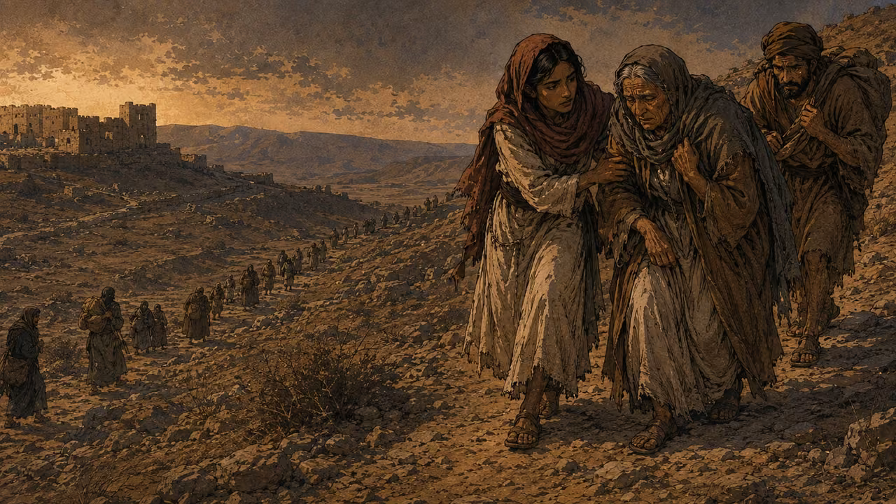 The ascent of Luhith. LAMENT AND FLIGHT | The speaker’s heart cries out for Moab as fugitives climb and weep. The ascent illustrates their difficult flight without claiming exact topography.