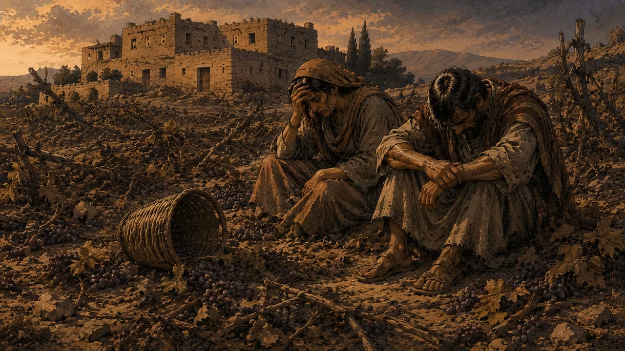 Pride brought to mourning. PRIDE AND LOSS | Moab’s boasting gives way to lament; the ruined vine and grieving inhabitants illustrate the loss of fields and abundance.