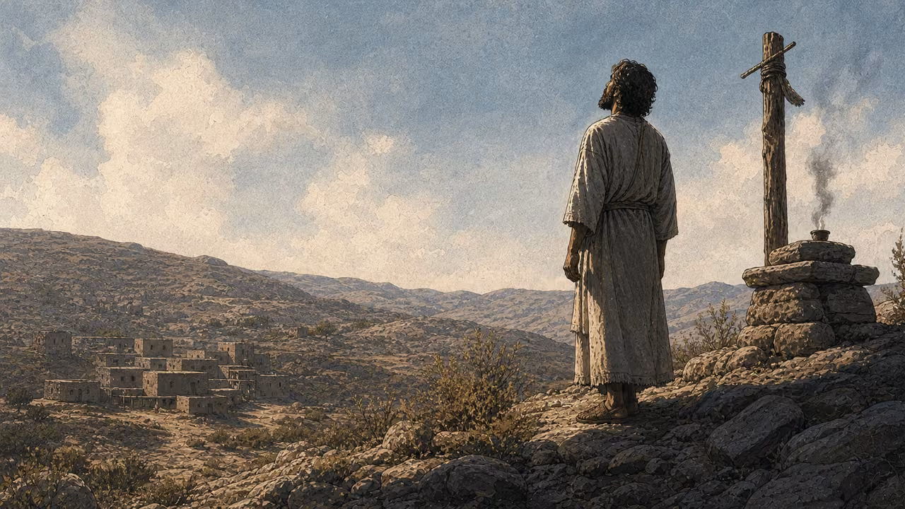 Looking to the Maker. TURNING | The person looks toward the Maker while the works of human hands remain behind him. No visible form is assigned to the Holy One of Israel.