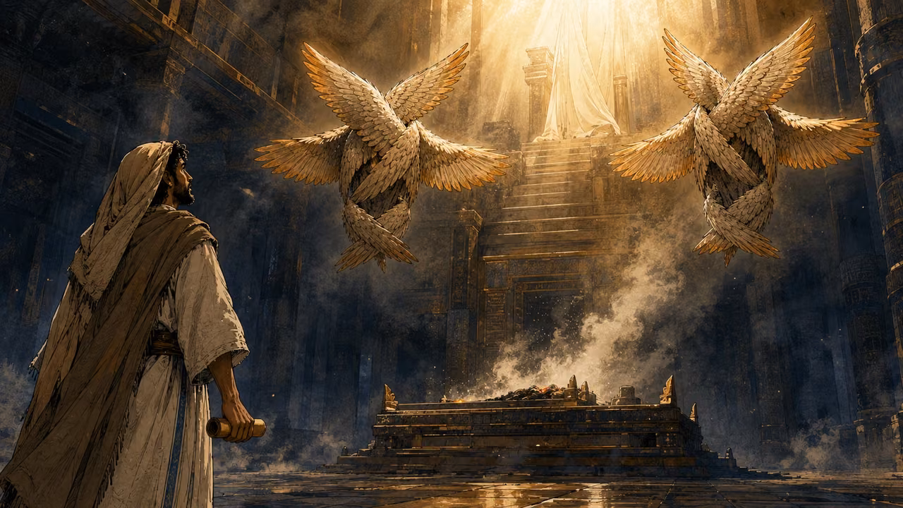 The throne above every throne. VISION | In the year Uzziah dies, Isaiah sees a kingship beyond Judah’s throne. The smoke and the six-winged attendants belong to the temple vision.