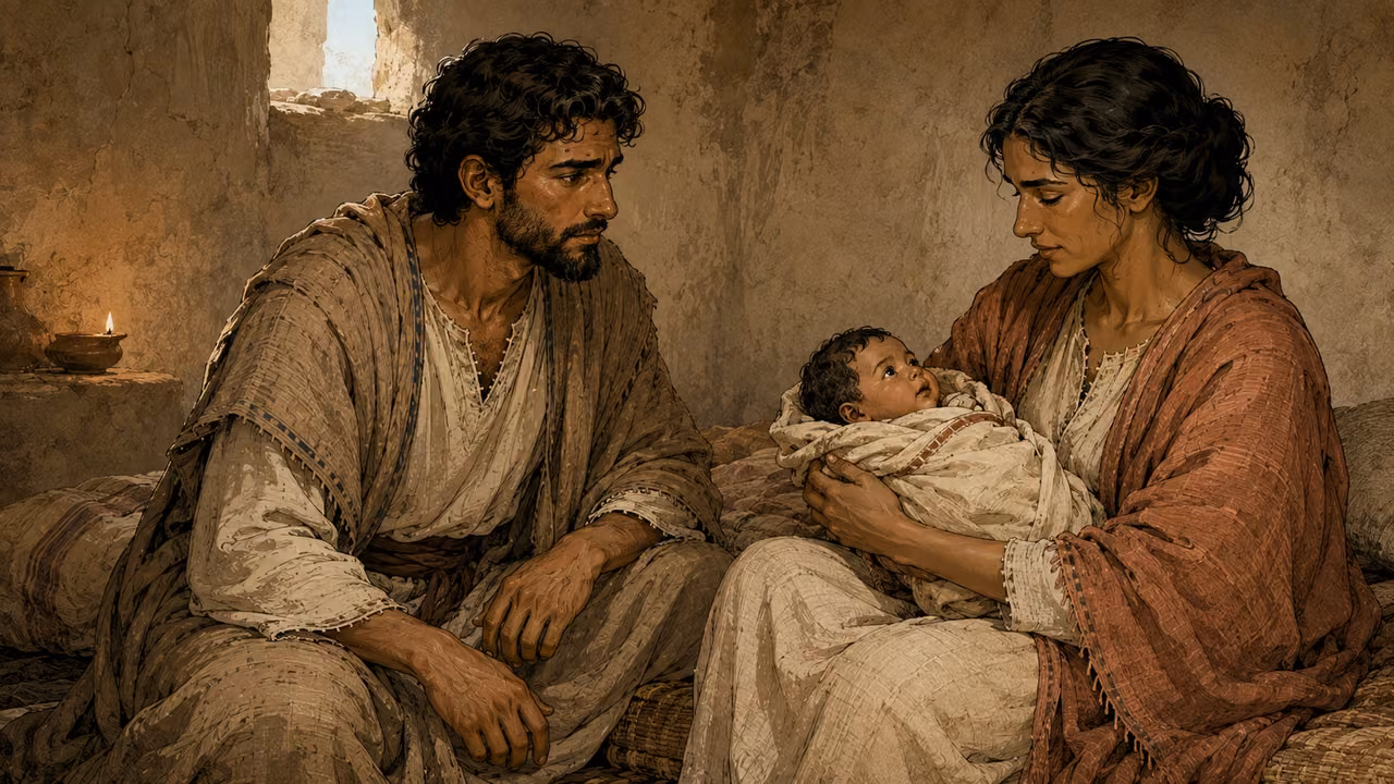 A child and a warning. NARRATIVE | The prophetess bears a son, who is named Maher-shalal-hash-baz. His infancy sets the time frame for the warning about Damascus and Samaria.