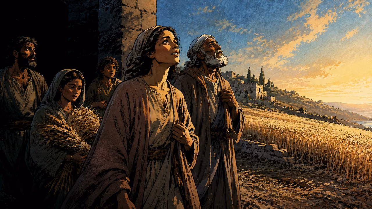 Light in the darkness. POETIC PROMISE | Light reaches people in deep darkness. The poem compares rejoicing to harvest and the division of spoil; this is an image of its language, not a newly narrated event.