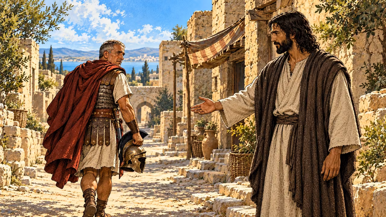 Jesus sends the centurion on his way through the village.