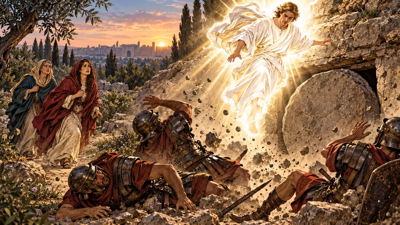 An Angel Descends and Opens the Tomb.