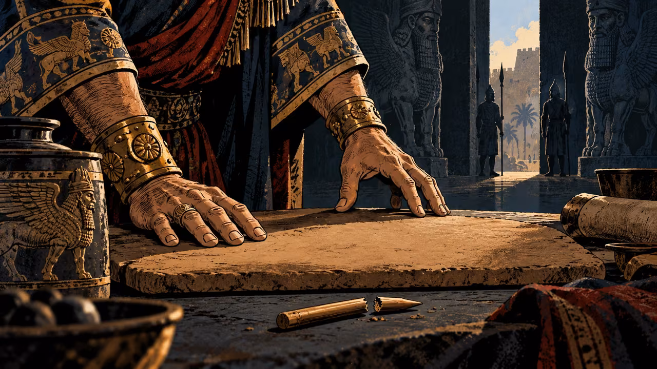 A counselor’s hands rest over a blank planning surface beside a broken stylus.