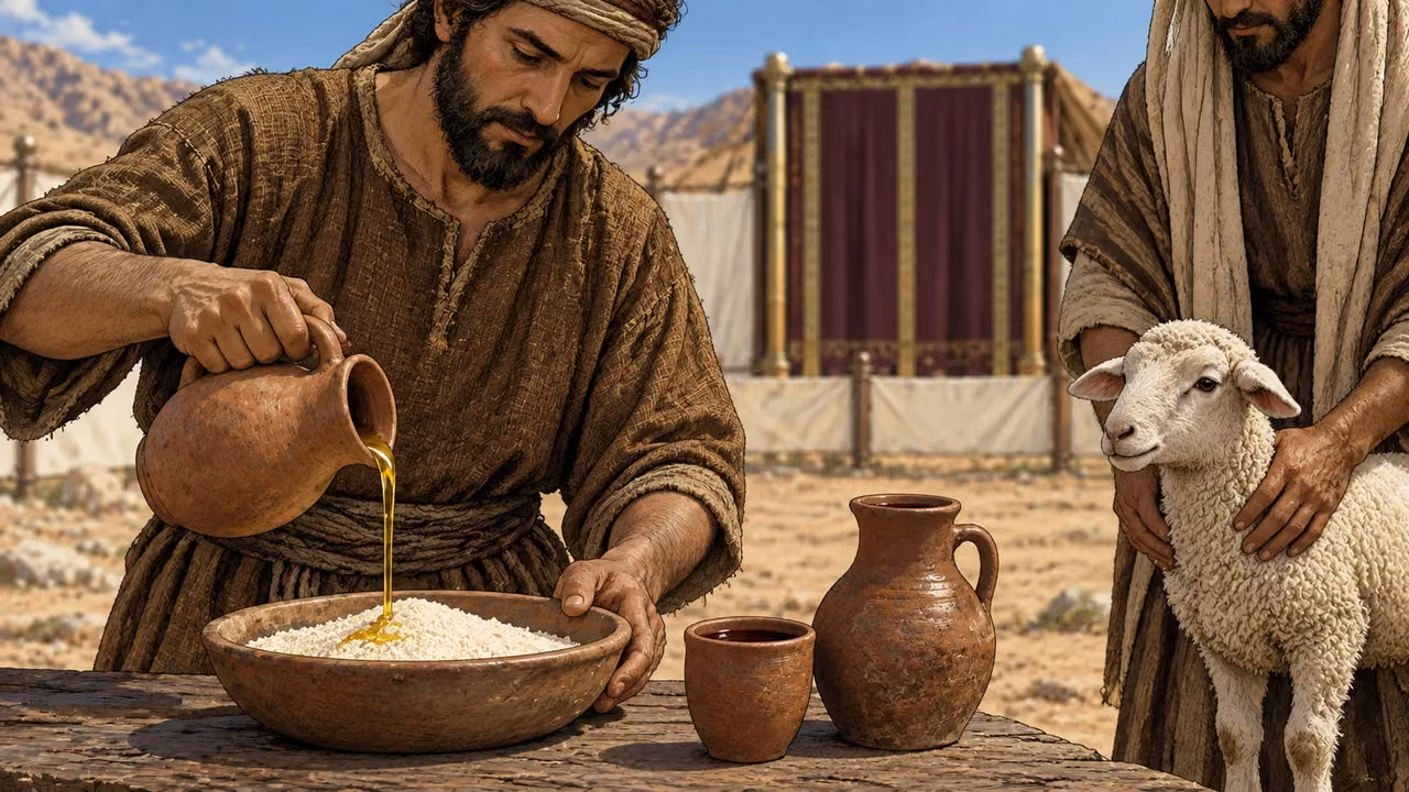 Grain, oil and wine for a lamb