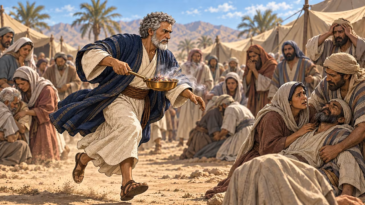 Aaron runs among the people