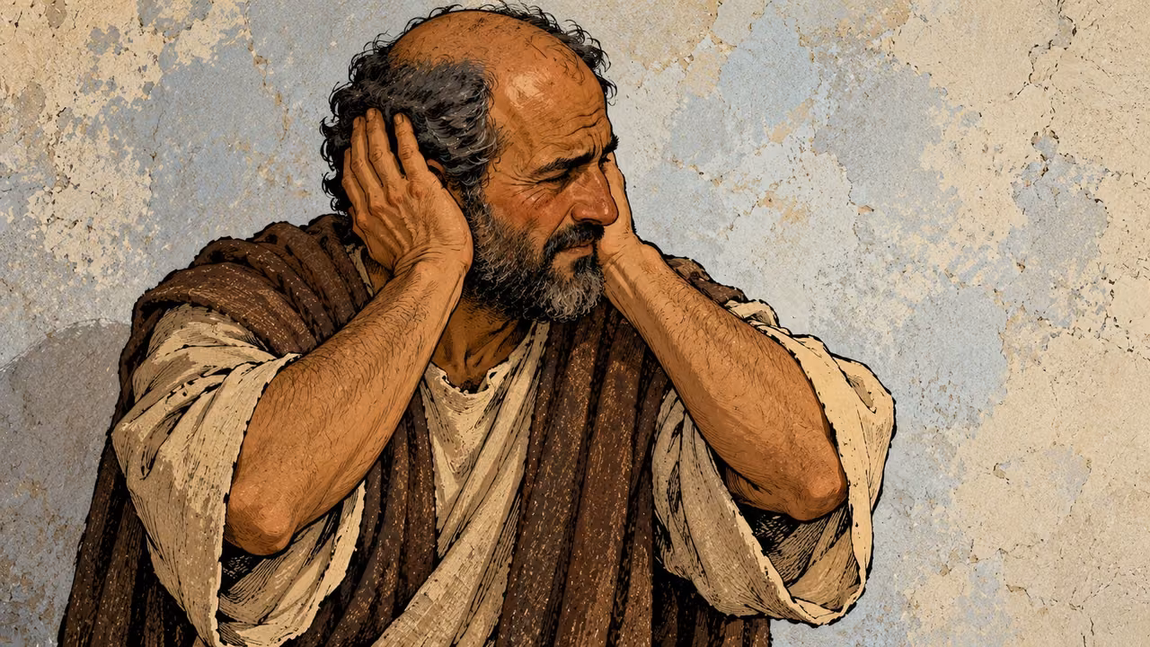 A man turns aside with both hands covering his ears.