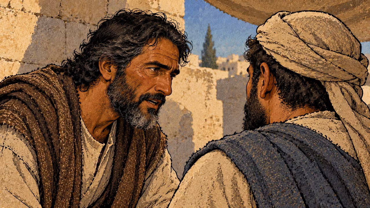 A man speaks insistently toward an attentive listener in a close view of mouth and ear.