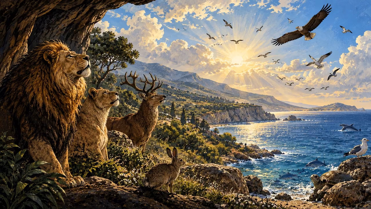 Land, sea, sky and creatures illustrate the breadth of creation’s praise.