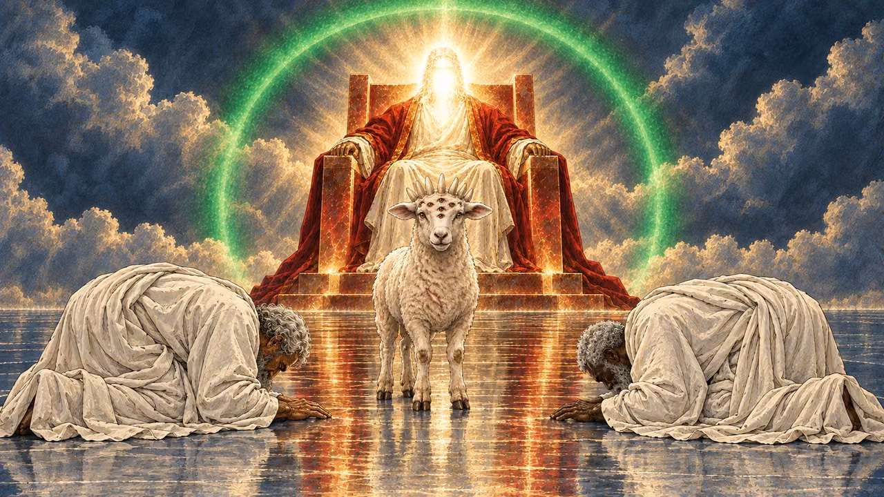 Elders bow before the Lamb and the throne.