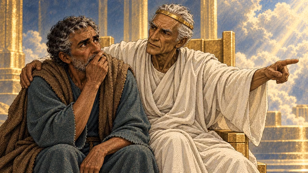 A crowned elder reassures John and points toward the coming revelation.