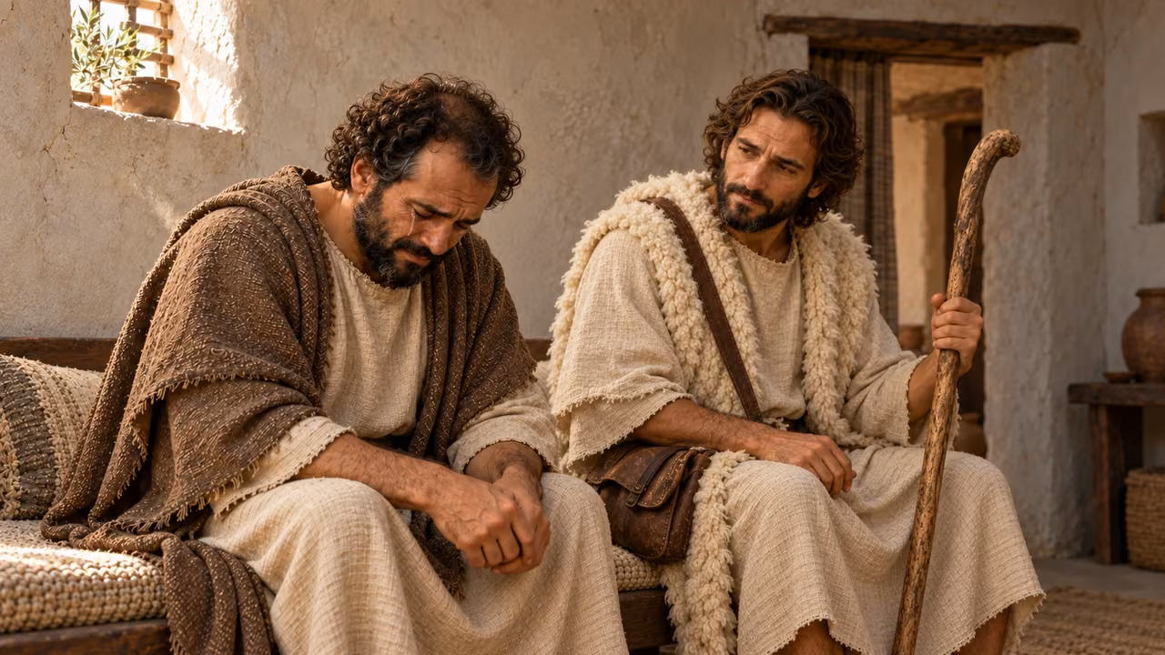 Hermas bends forward and weeps greatly while the shepherd notices him.