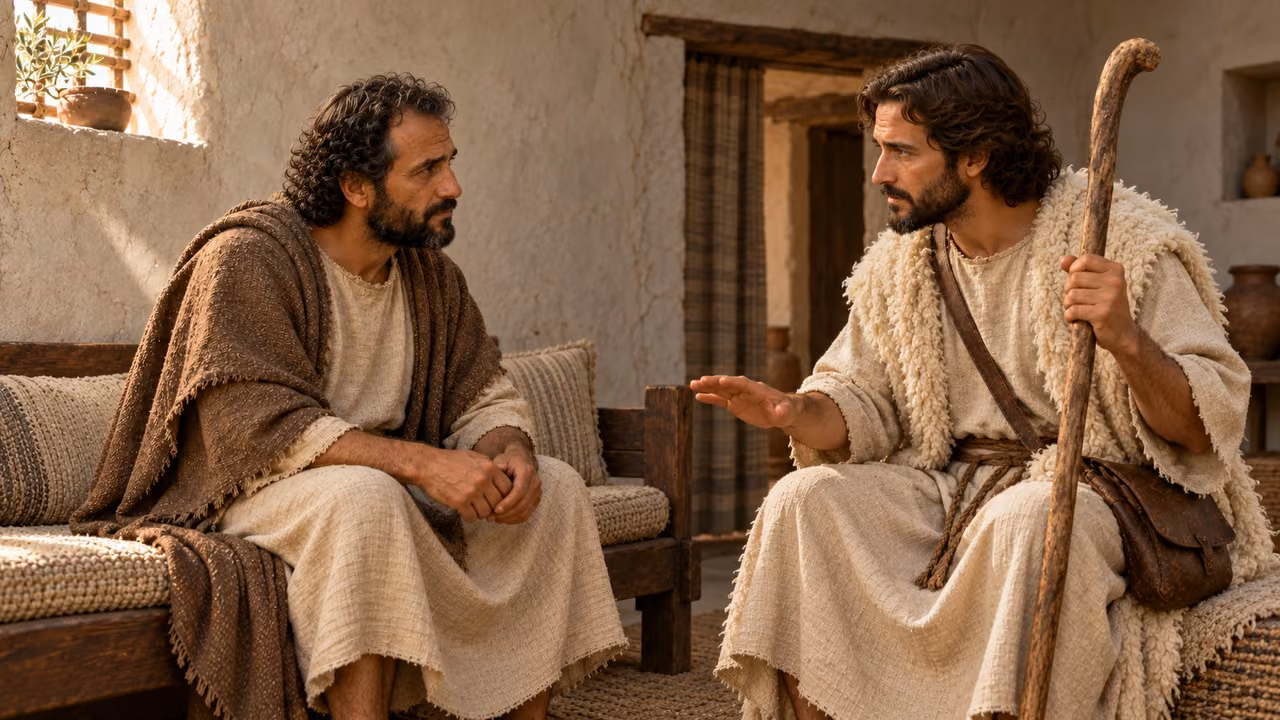 The shepherd instructs attentive Hermas about chastity and guarding thought, without an enacted marital case.