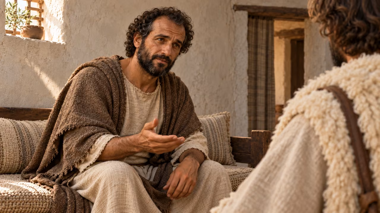 Hermas asks to add another question, facing the shepherd in the inferred domestic setting.