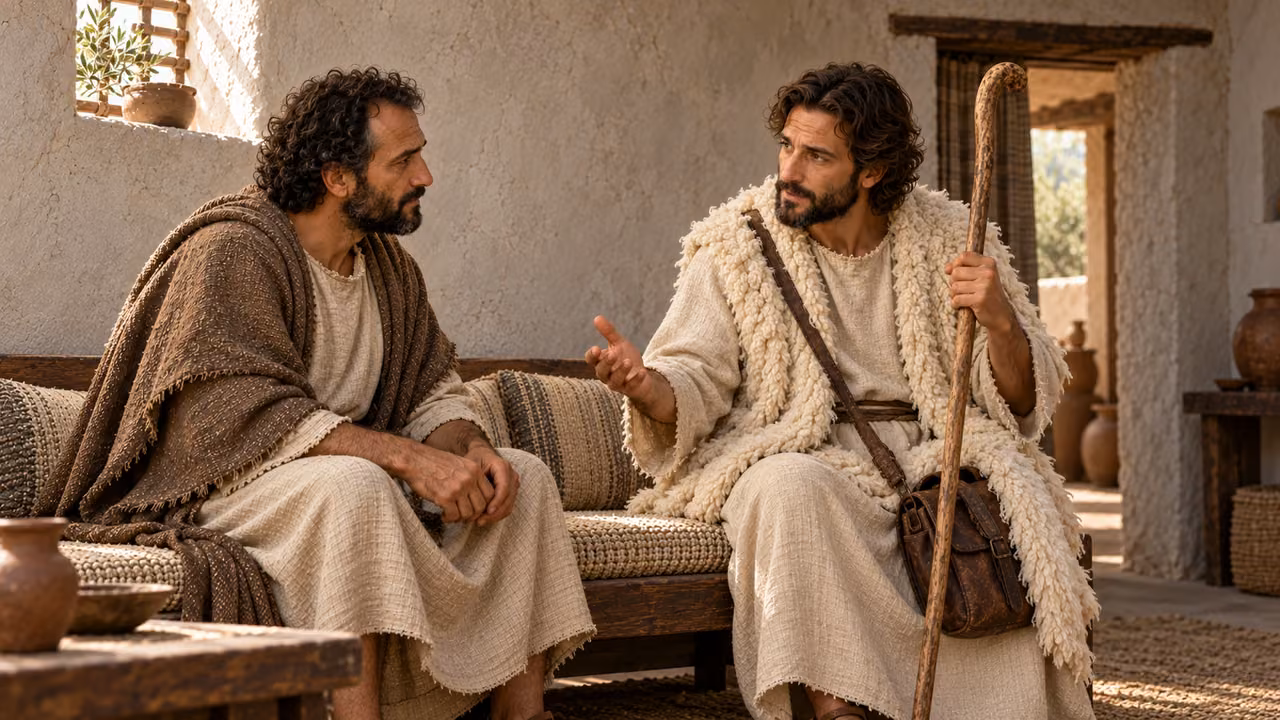 The shepherd answers and urges purity and dignity while Hermas listens.