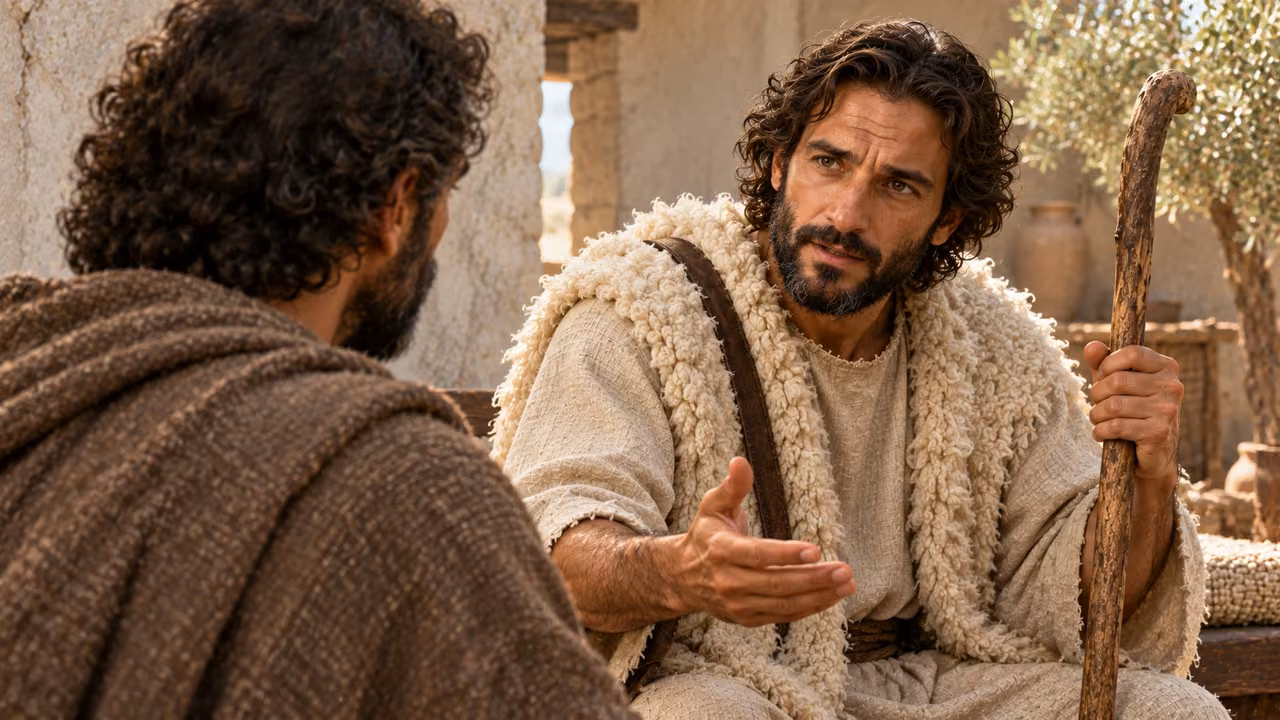 The shepherd gives a sober warning about quick temper, without a literal spirit-choking scene.