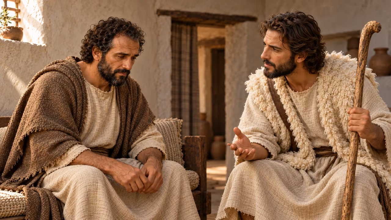 Hermas listens thoughtfully to the distinction between the two angels’ activities.