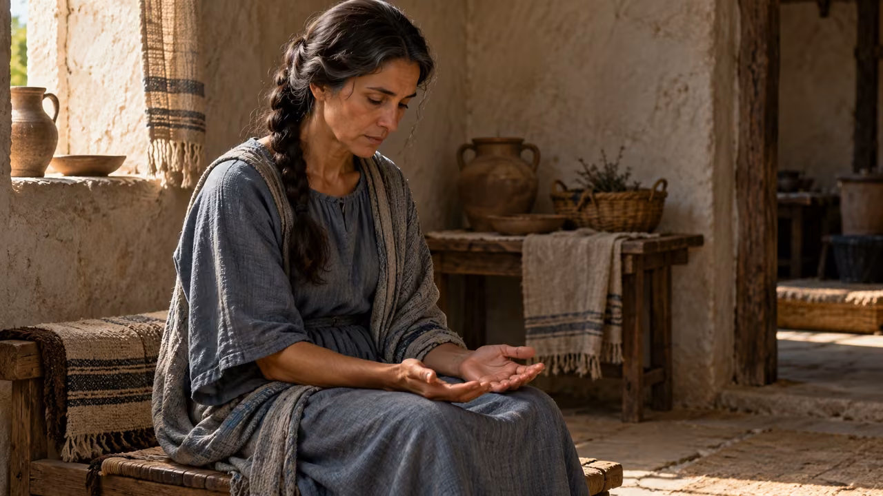 Illustrative teaching reflection: an unnamed adult sits quietly with open empty hands in an inferred prayer pose.