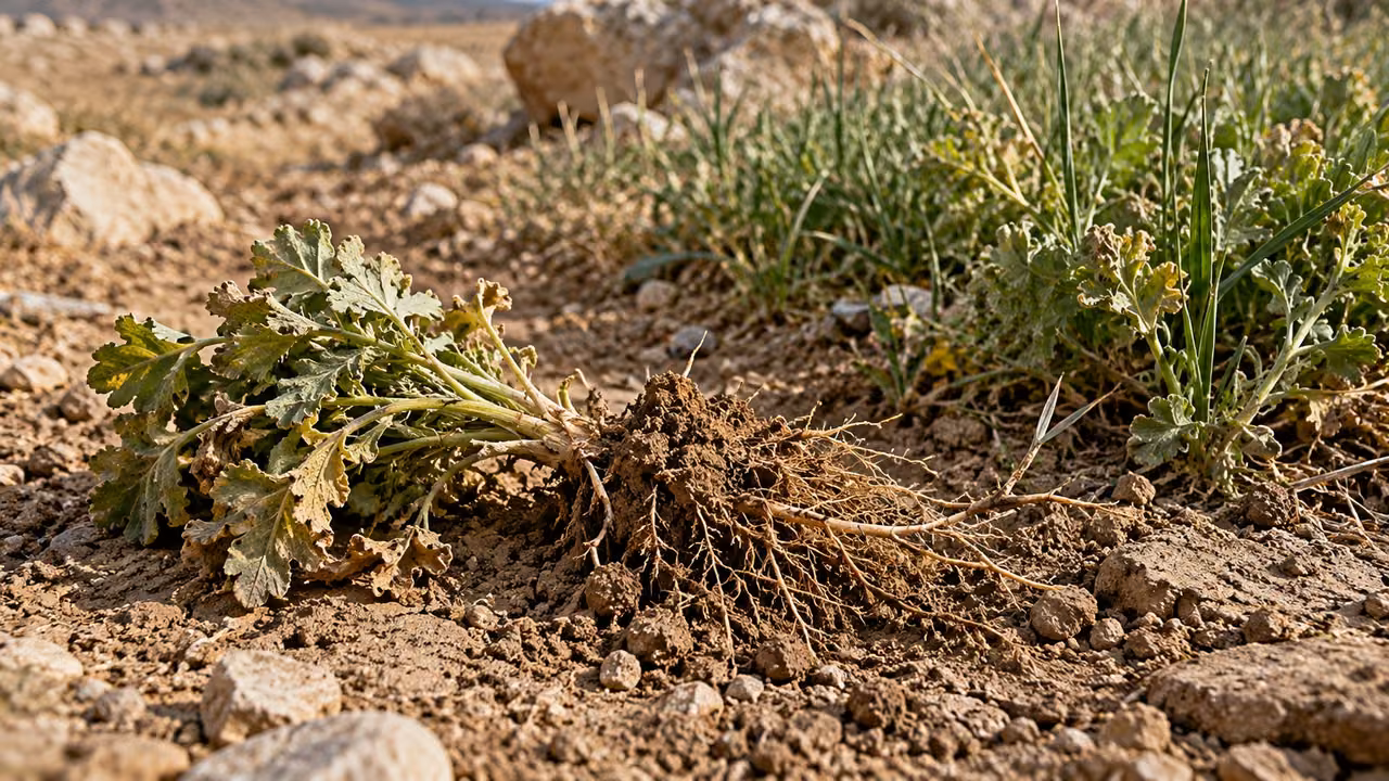 Illustrative teaching comparison: an ordinary uprooted plant accompanies the figurative warning.