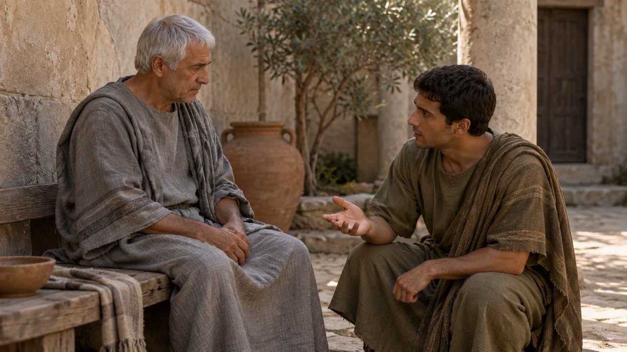 An unnamed man asks a seated speaker a question.