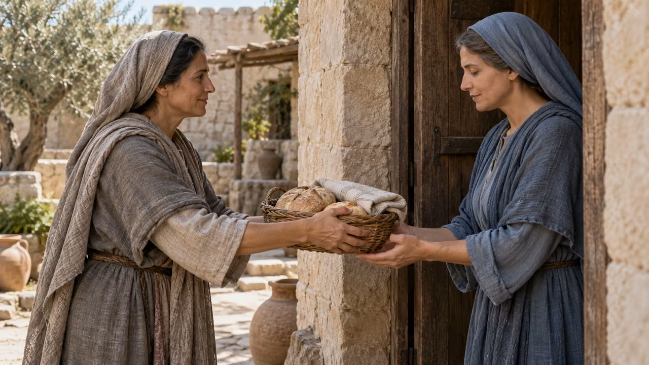 Two unnamed adults share ordinary provisions.