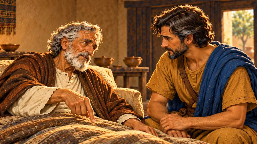 The father gives his son the burial instruction.
